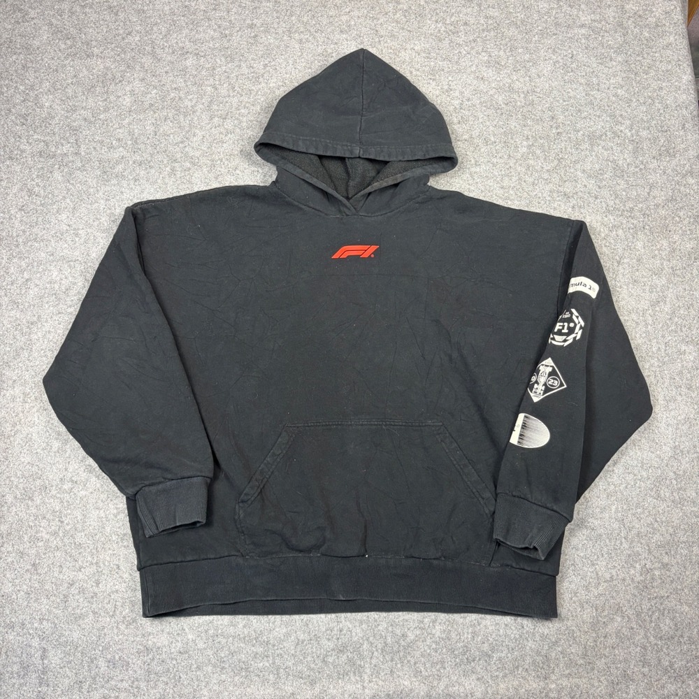 Formula 1 F1 Racing Logo Hoodie Black Graphic Sleeve Sweatshirt Mens XL